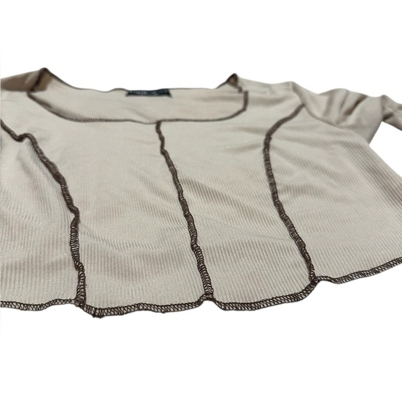 Cream Long Sleeve with Raised brown Corset Seams - Picture 4 of 9